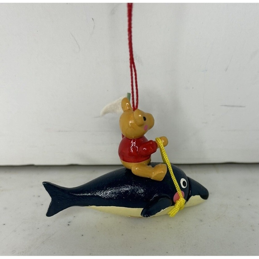 Miniature Wooden Christmas Ornament Bear‎ on Dolphin - Picture 2 of 4